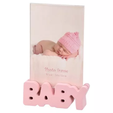   Képkeret Statovac Woody fa 10 x 15 cm asztali, álló pink Baby