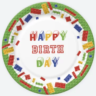 Happy Birthday Building Blocks papírtányér 8 db-os 18 cm
