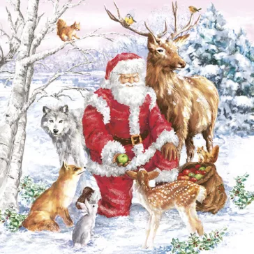 Karácsonyi Santa & Animals szalvéta 20 db-os 33x33 cm