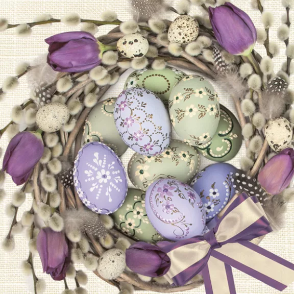 Húsvét Violet Tulips Wreath szalvéta 20 db-os 33x33 cm Húsvét Violet Tulips Wreath szalvéta 20 db-os 33x33 cm
