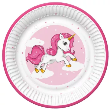 Unikornis Pink Heart papírtányér 8 db-os 22,7 cm