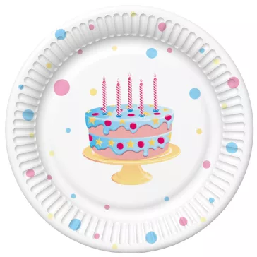   Happy Birthday Cake with Balloons papírtányér 8 db-os 22,7 cm
