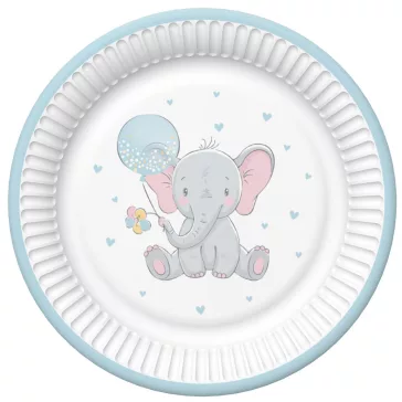Baby elefánt Blue Balloon papírtányér 8 db-os 18 cm