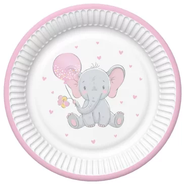 Baby elefánt Pink Balloon papírtányér 8 db-os 22,7 cm