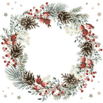 Karácsonyi Wreath on White szalvéta 20 db-os 33x33 cm