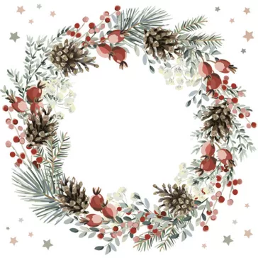 Karácsonyi Wreath on White szalvéta 20 db-os 33x33 cm
