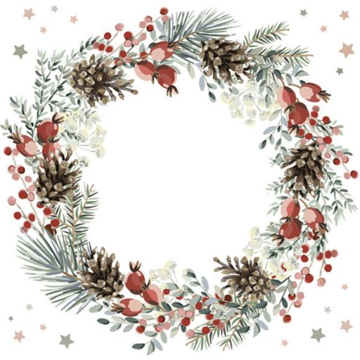 Karácsonyi Wreath on White szalvéta 20 db-os 33x33 cm