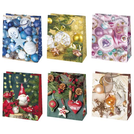 Karácsonyi Decorations papír ajándéktasak, ajándékzacskó 19x23x10,5 cm
