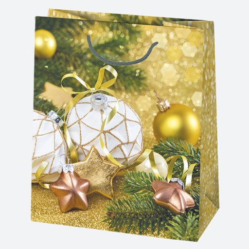 Karácsonyi Decorations papír ajándéktasak, ajándékzacskó 19x23x10,5 cm
