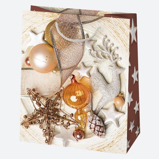 Karácsonyi Decorations papír ajándéktasak, ajándékzacskó 19x23x10,5 cm