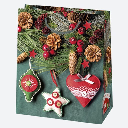 Karácsonyi Decorations papír ajándéktasak, ajándékzacskó 19x23x10,5 cm