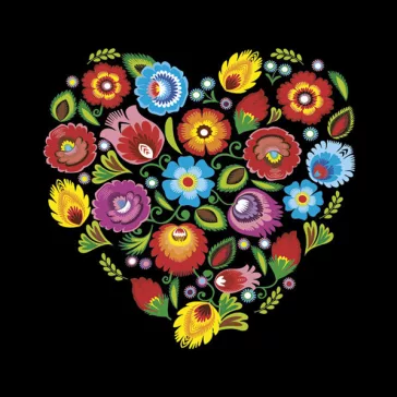 Virág Folk Heart Black szalvéta 20 db-os 33x33 cm