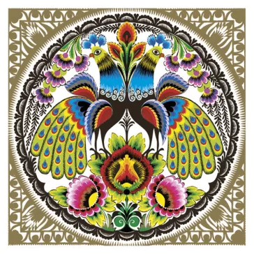Állatos Folk Peacocks Gold szalvéta 20 db-os 33x33 cm