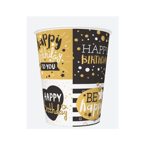 Happy Birthday Golden papír pohár 8 db-os 250 ml