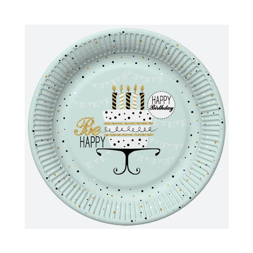 Happy Birthday Mint papírtányér 8 db-os 22,7 cm