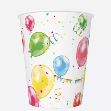 Színes lufis Balloons papír pohár 8 db-os 250 ml