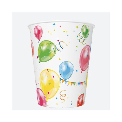 Színes lufis Balloons papír pohár 8 db-os 250 ml