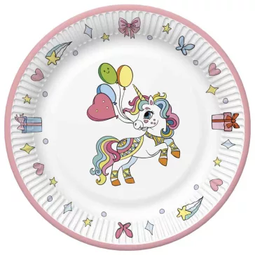 Unikornis Colourful papírtányér 8 db-os 22,7 cm