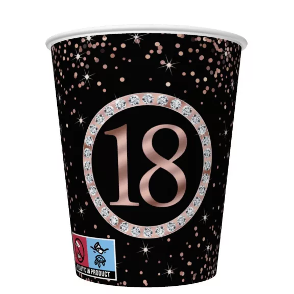 Happy Birthday 18 Rose Gold papír pohár 8 db-os 250 ml Happy Birthday 18 Rose Gold papír pohár 8 db-os 250 ml