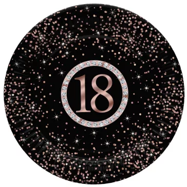 Happy Birthday 18 Rose Gold papírtányér 8 db-os 22,7 cm