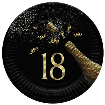   Happy Birthday 18 Golden Champagne papírtányér 8 db-os 22,7 cm