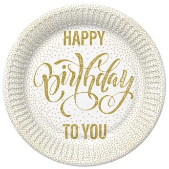 Happy Birthday Dotted Gold papírtányér 8 db-os 18 cm