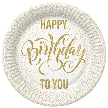 Happy Birthday Dotted Gold papírtányér 8 db-os 18 cm