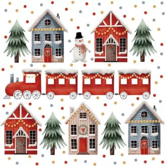 Karácsonyi Houses & Train szalvéta 20 db-os 33x33 cm