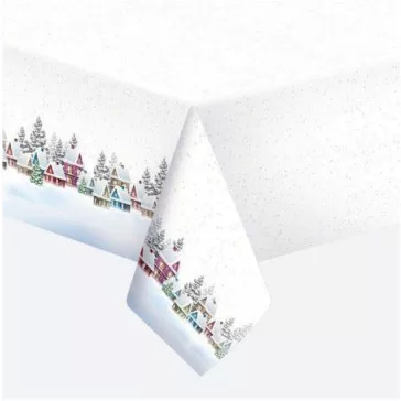 Karácsonyi Snowy Village papír asztalterítő 120x180 cm
