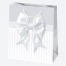 Fehér Bow papír ajándéktasak, ajándékzacskó 19x23x10,5 cm