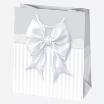   Fehér Bow papír ajándéktasak, ajándékzacskó 19x23x10,5 cm
