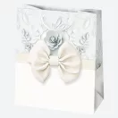 Fehér Bow papír ajándéktasak, ajándékzacskó 19x23x10,5 cm
