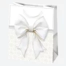 Fehér Bow papír ajándéktasak, ajándékzacskó 19x23x10,5 cm