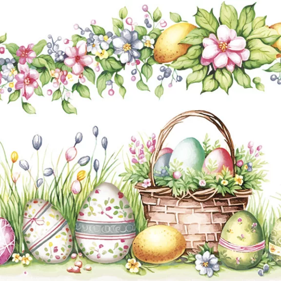 Húsvét Scene with Basket Eggs szalvéta 20 db-os 33x33 cm Húsvét Scene with Basket Eggs szalvéta 20 db-os 33x33 cm