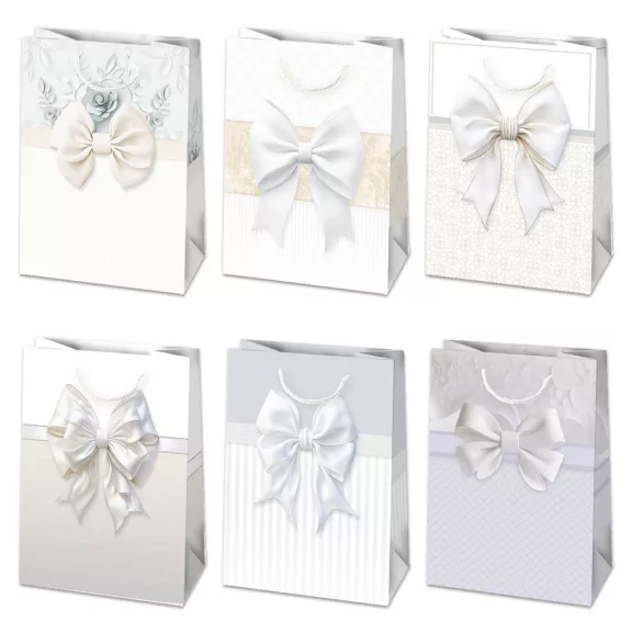 Fehér Bow papír ajándéktasak, ajándékzacskó 23x32x11 cm Fehér Bow papír ajándéktasak, ajándékzacskó 23x32x11 cm
