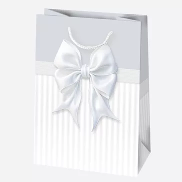   Fehér Bow papír ajándéktasak, ajándékzacskó 23x32x11 cm