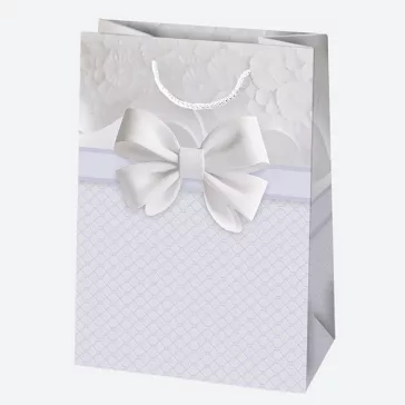   Fehér Bow papír ajándéktasak, ajándékzacskó 23x32x11 cm