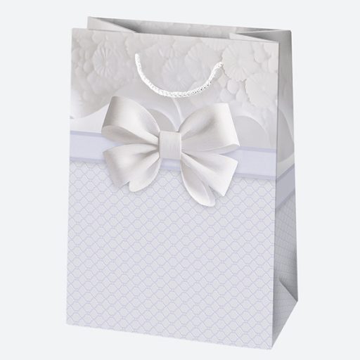 Fehér Bow papír ajándéktasak, ajándékzacskó 23x32x11 cm