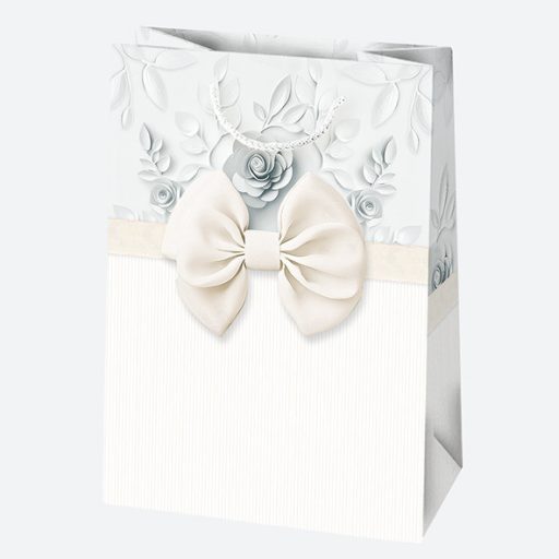 Fehér Bow papír ajándéktasak, ajándékzacskó 23x32x11 cm