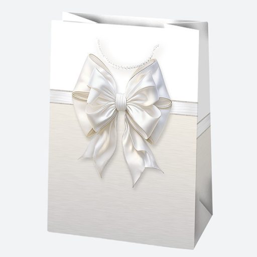 Fehér Bow papír ajándéktasak, ajándékzacskó 23x32x11 cm