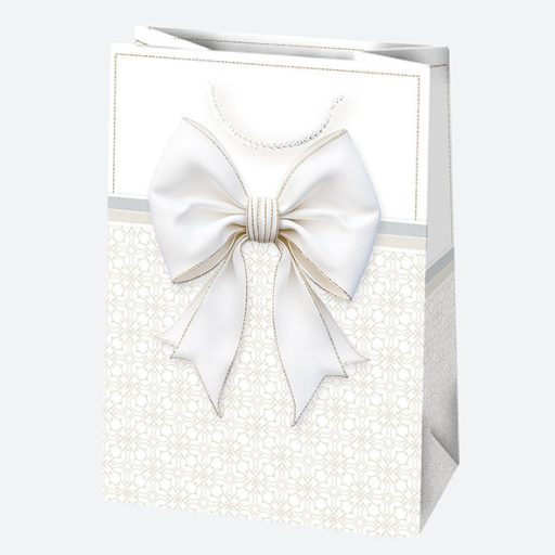 Fehér Bow papír ajándéktasak, ajándékzacskó 23x32x11 cm