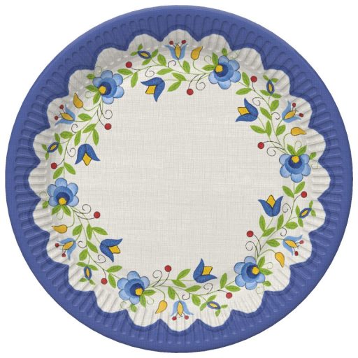 Hímzés Folk papírtányér 8 db-os 18 cm