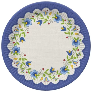 Hímzés Folk papírtányér 8 db-os 22,7 cm