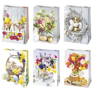   Húsvét Flowers papír ajándéktasak, ajándékzacskó 23x32x11 cm