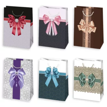   Színes Elegant Bow papír ajándéktasak, ajándékzacskó 23x32x11 cm
