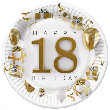 Happy Birthday 18 Gold Motifs papírtányér 8 db-os 18 cm