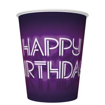Happy Birthday Neon Cake papír pohár 8 db-os 250 ml