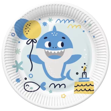 Happy Birthday Blue Shark papírtányér 8 db-os 22,7 cm