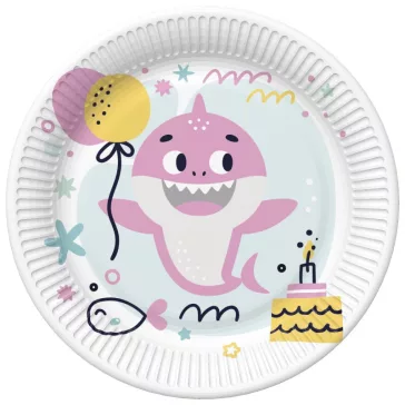 Happy Birthday Pink Shark papírtányér 8 db-os 22,7 cm