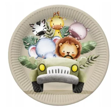 Állatos Safari in the Jeep papírtányér 8 db-os 18 cm